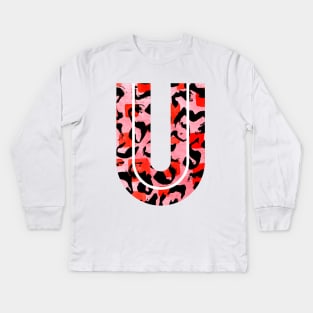 Letter U Watercolour Leopard Print Alphabet Red Kids Long Sleeve T-Shirt